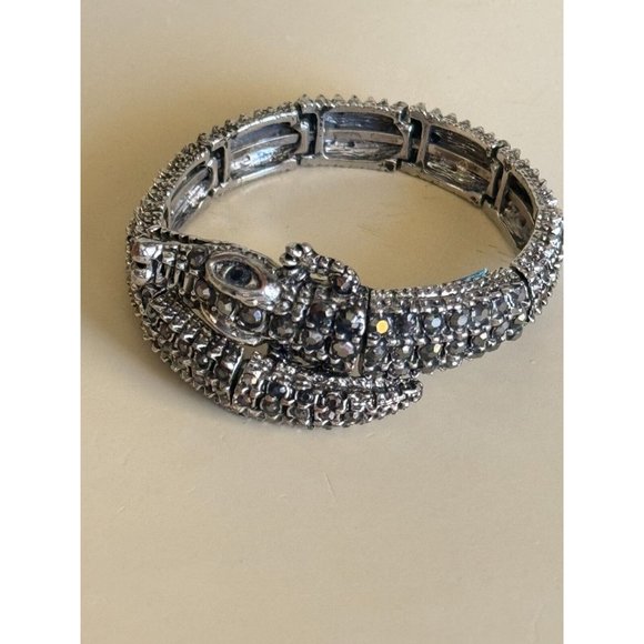 Natasha Designer Snake Charm Wrap Bracelet Jeweled w/Smokey Quartz Rhinestones - Picture 8 of 9